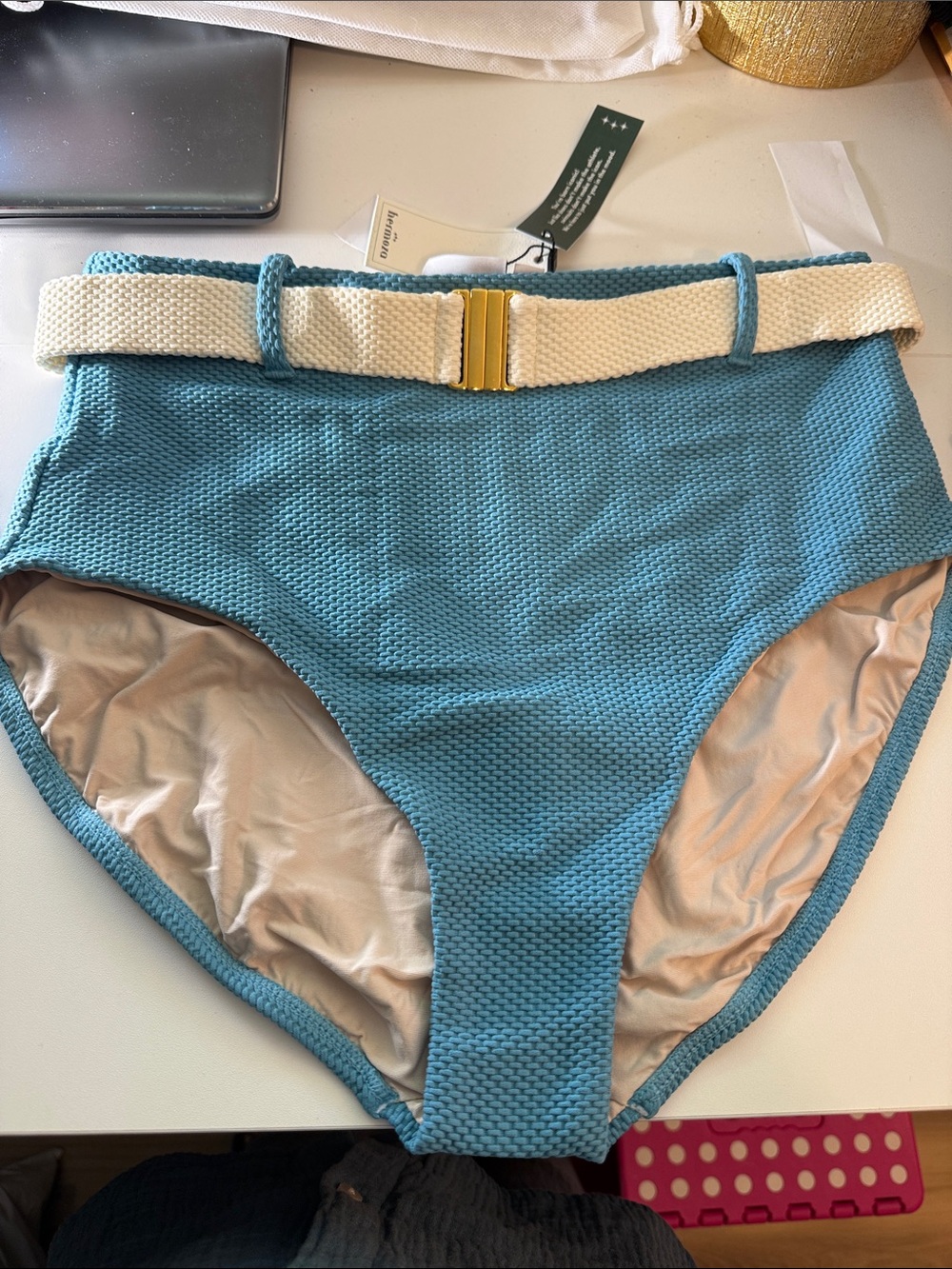 Hermoza High-Waist women’s Swim Bottoms with Belt - Teal